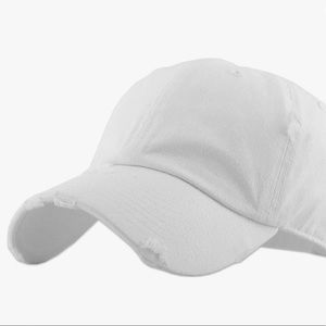 Distressed Baseball Hat - White